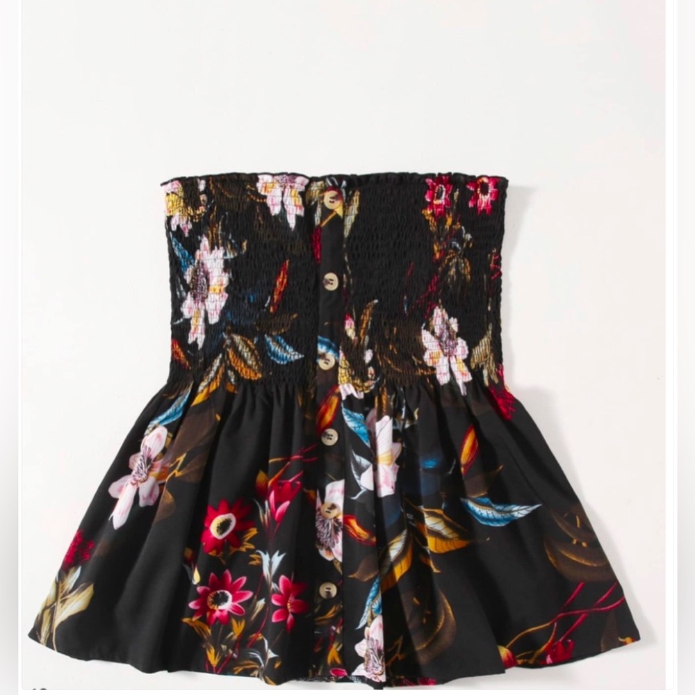 Plus Floral Shirred Button Front Peplum Bandeau